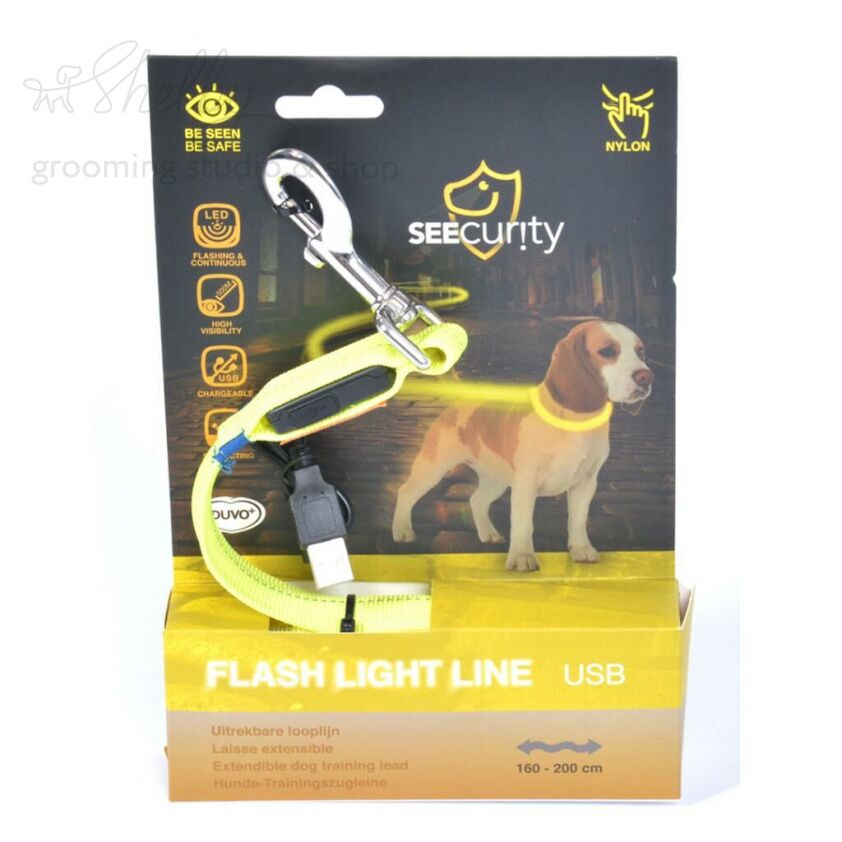 DUVO+ Поводок для собак светящийся с амортизатором, 200см/25мм, нейлон, жёлтый (Бельгия)