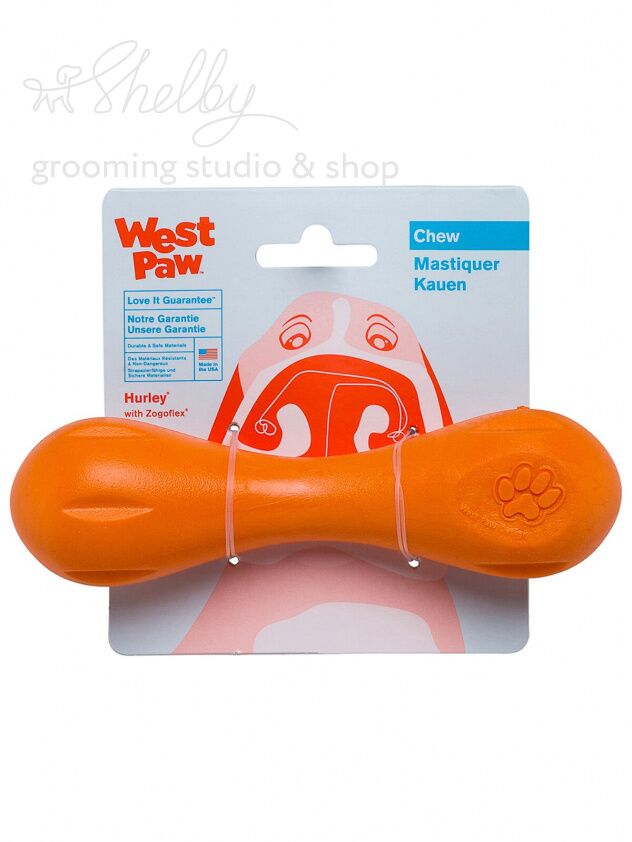 West Paw Zogoflex игрушка для собак гантеля Hurley S 15 см оранжевая