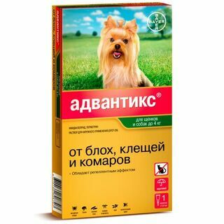Адвантикс 40 С для собак до 4 кг от блох, клещей и комаров (1 пипетки х 0,4 мл)