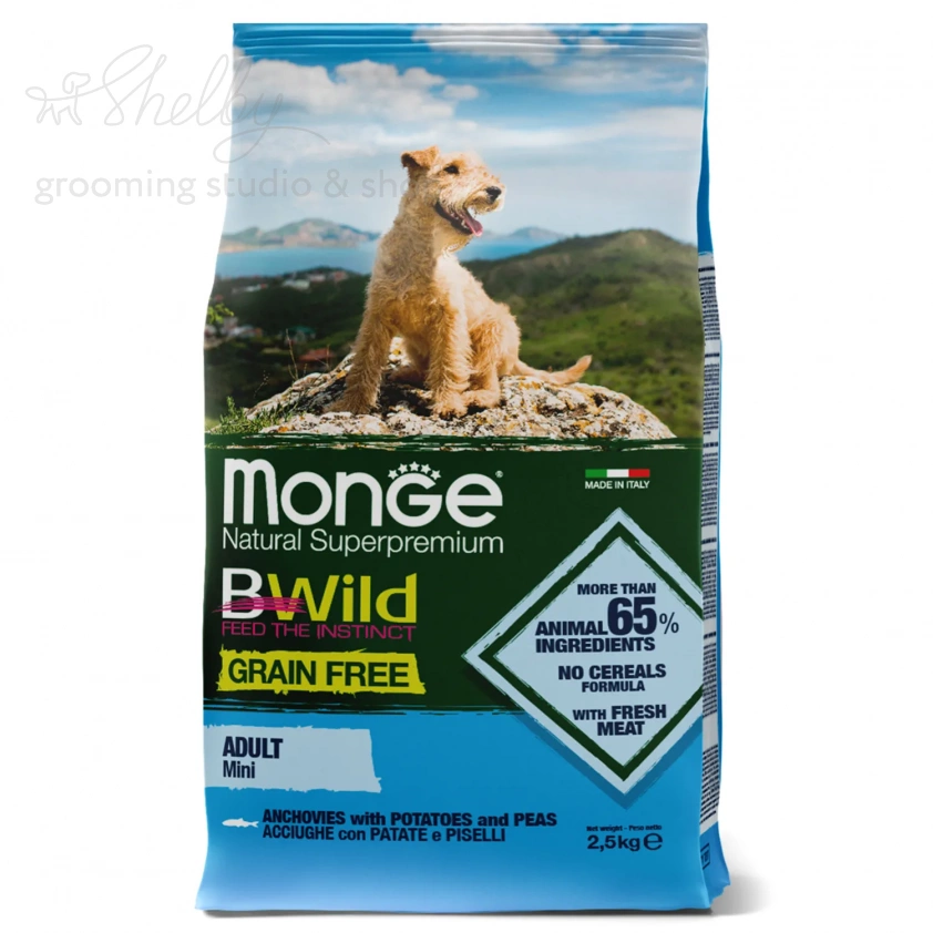 Monge Dog BWild GRAIN FREE Mini беззерновой корм из анчоуса с картофелем для взрослых собак мелких п