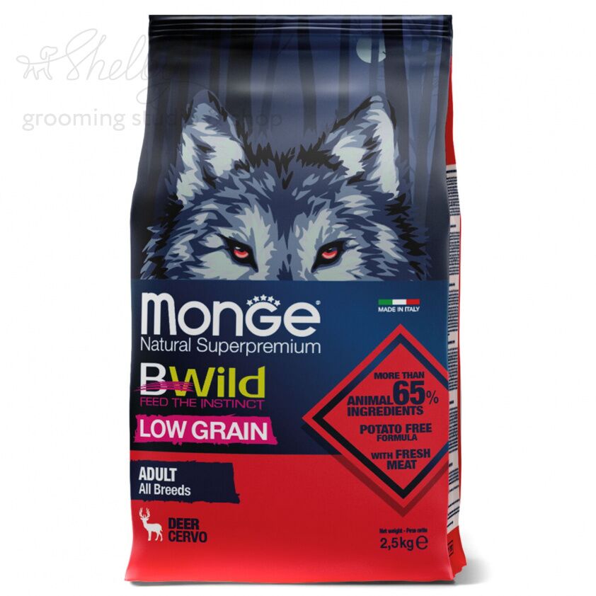 Monge Dog BWild LOW GRAIN низкозерновой корм из мяса оленя для взрослых собак всех пород 2,5 кг
