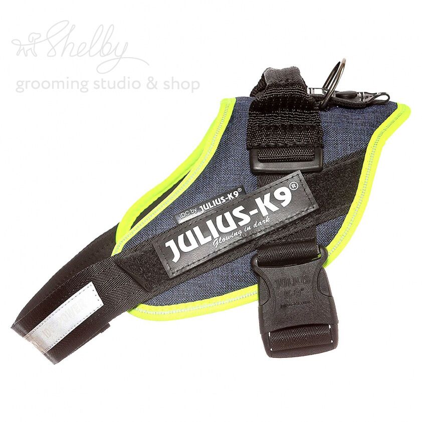 JULIUS-K9 шлейка для собак IDC®-Powerharness 3 (82-115см/ 40-70кг), джинса-зеленый неон