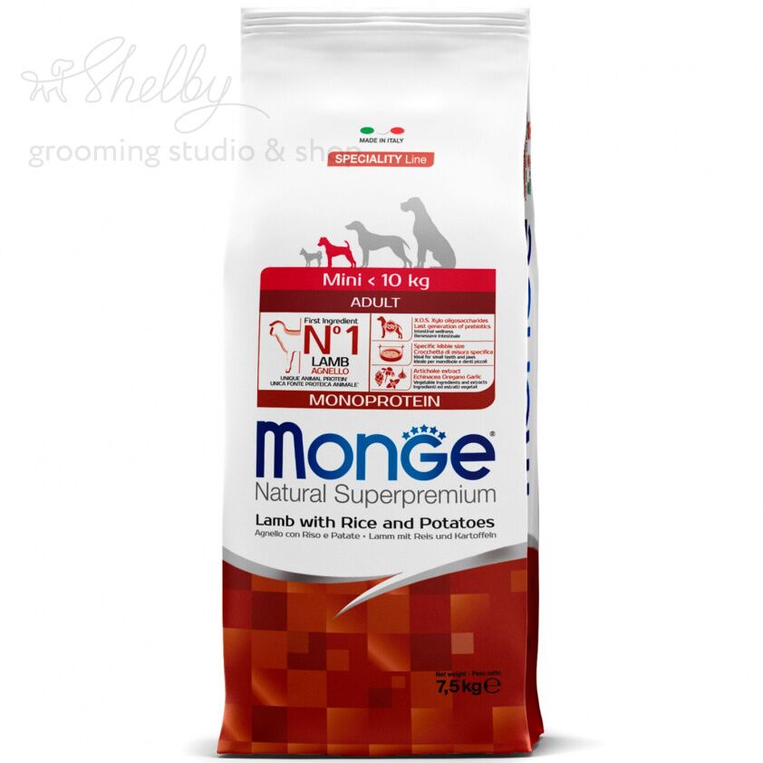 Monge Dog Monoprotein Mini корм для взрослых собак мелких пород ягненок с рисом и картофелем 7,5 кг