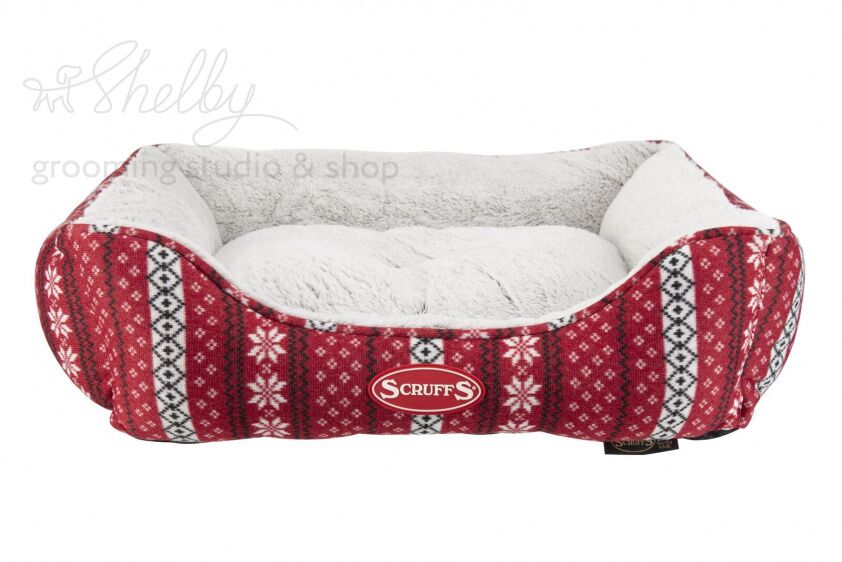 Лежак для животных с бортиками "Santa Paws", бело-красный, 60x50