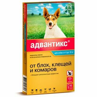 Адвантикс 100 С для собак 4-10 кг от блох, клещей и комаров (4 пипетки х 1 мл)