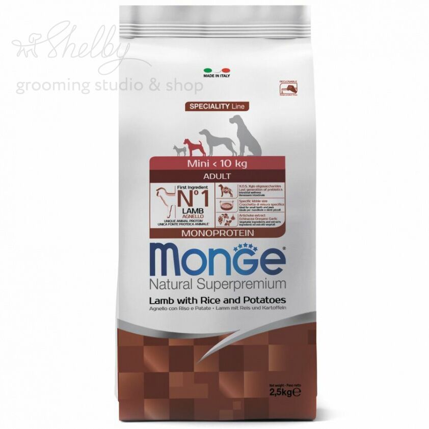 Monge Dog Monoprotein Mini корм для взрослых собак мелких пород ягненок с рисом и картофелем 2,5 кг