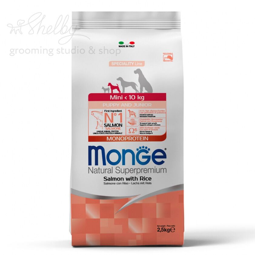 Monge Dog Speciality Line Monoprotein для щенков мелких пород лосось с рисом 2,5 кг