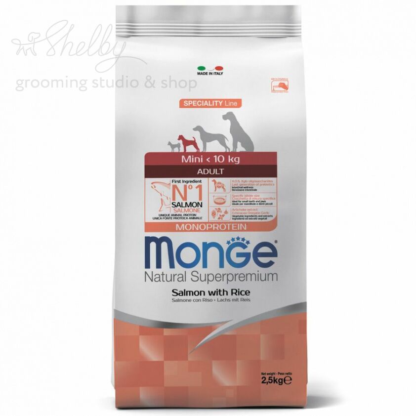 Monge Dog Monoprotein Extra Small корм для взрослых собак миниатюрных пород лосось с рисом 2,5 кг