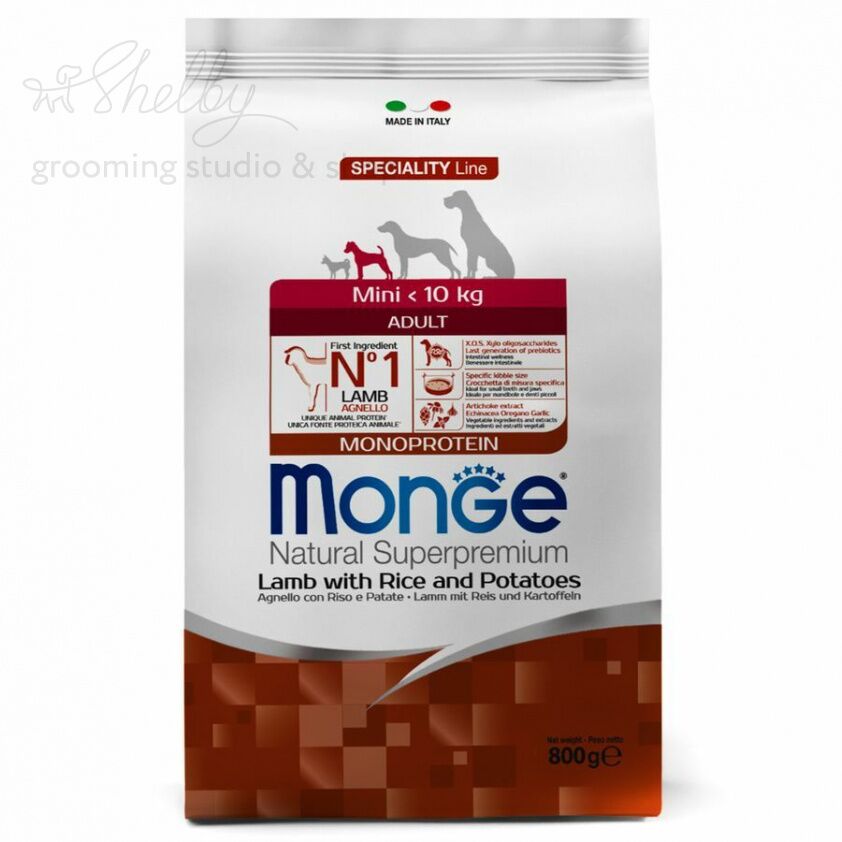 Monge Dog Monoprotein Mini корм для взрослых собак мелких пород ягненок с рисом и картофелем 800г