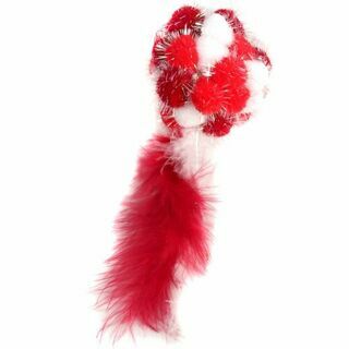 Игрушка для кошек Мяч Пон-Пон с перьями 24 см красный